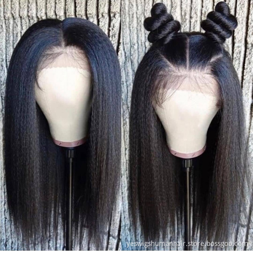 Cheap Raw Indian Virgin Yaki Kinky Straight Human Hair 360 Full HD Swiss Lace Front Wig Vendor Lace Closure Wigs For Black Women